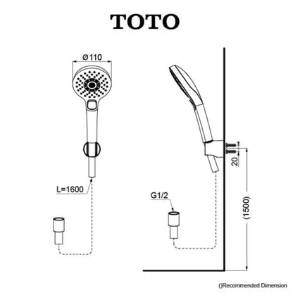TOTO G 三功能手持花洒套装带支架和软管（圆形） TBW01010